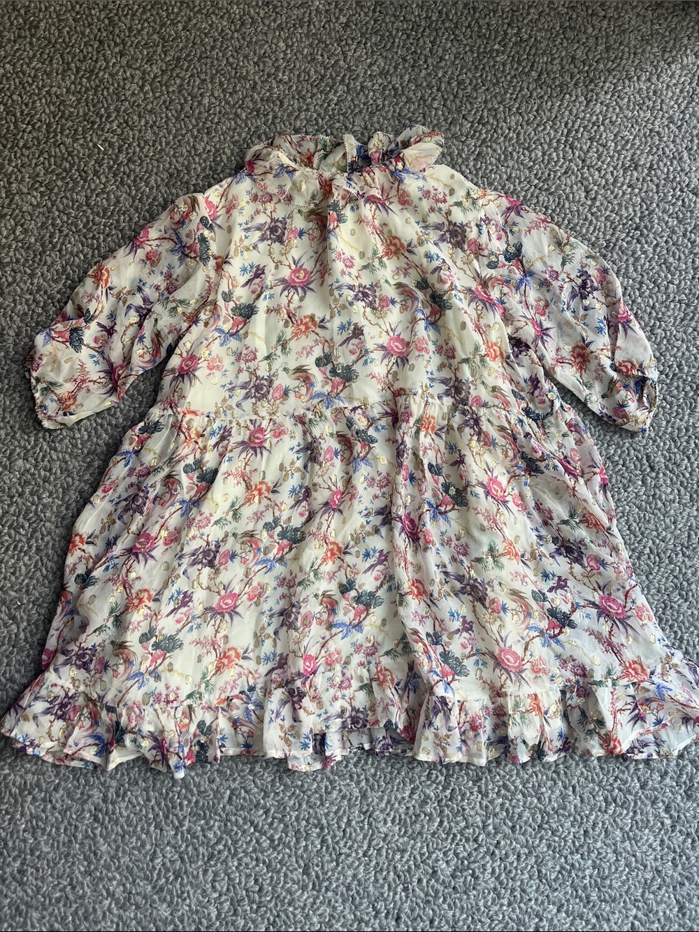 Bonpoint Cream Floral Ruffle Dress